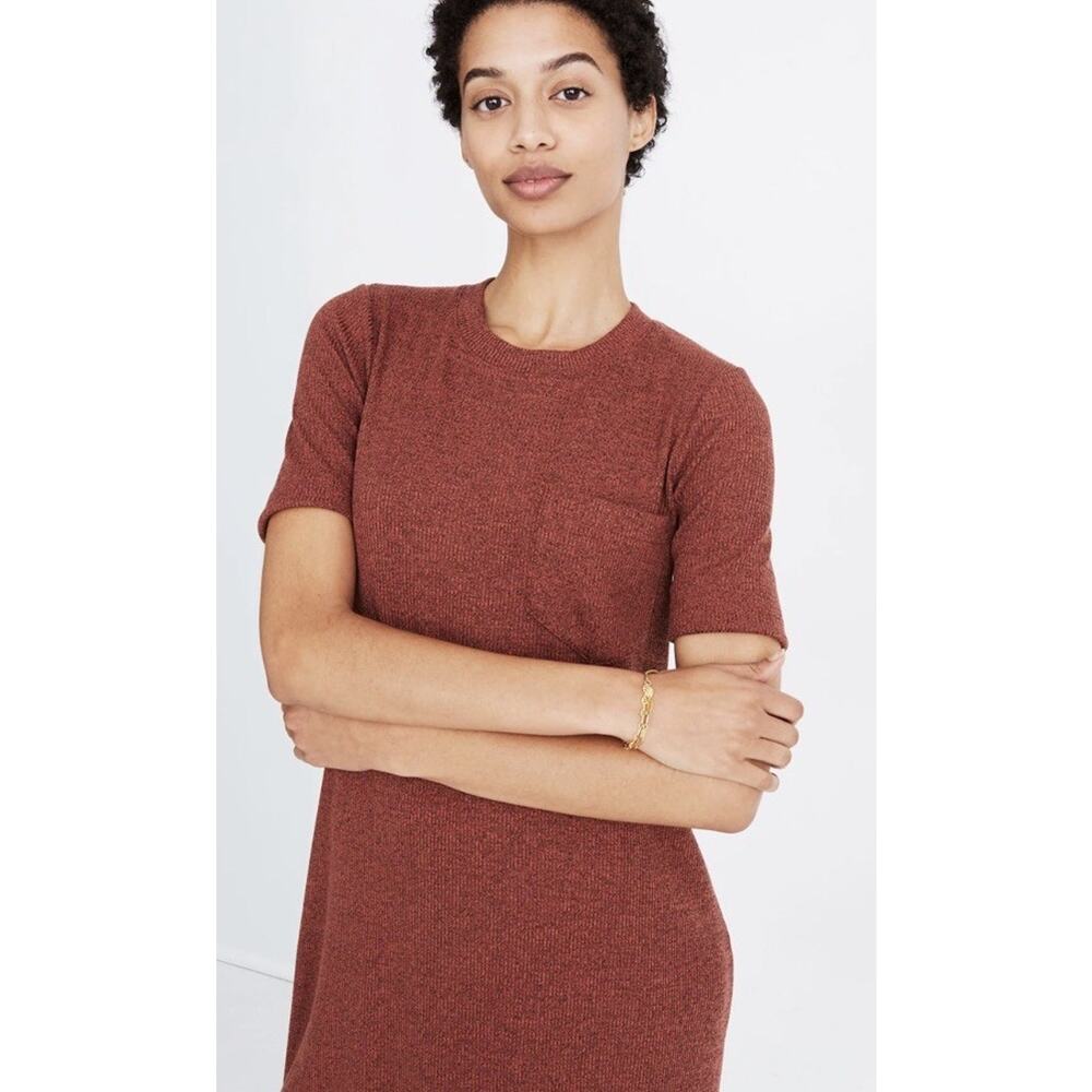 MADEWELL WOMEN'S Weathered Brick SHORT SLEEVE RIBBED POCKET TEE MIDI DRESS Sz XL